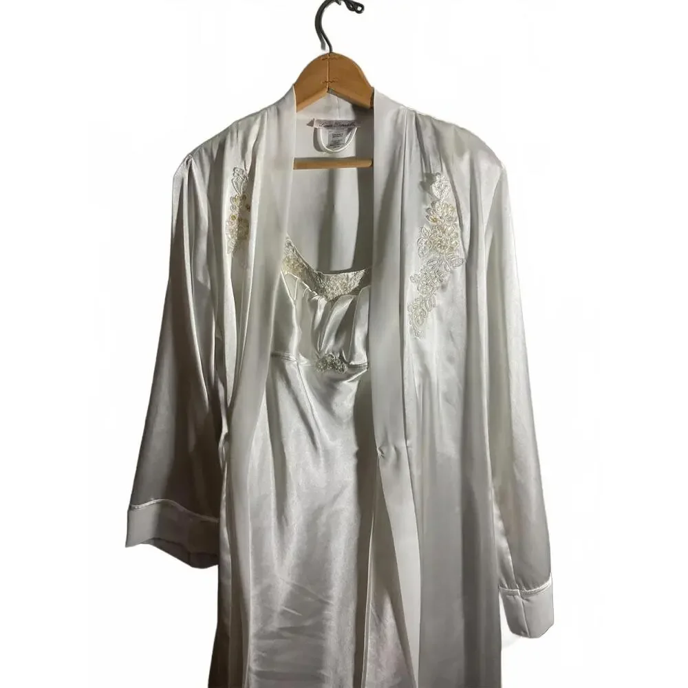 Linea Donatella Satin Robe and Nightie/ Embroidery/Sequins Wedding Bridal S/M - Picture 10 of 15